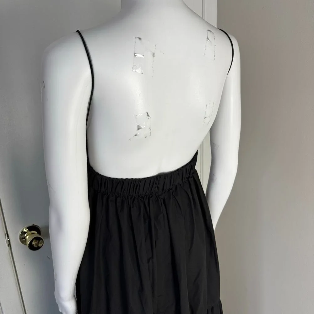 Commense Boho Pleated Solid Black Backless Tiered Evening Cocktail Maxi Dress S - Picture 13 of 13